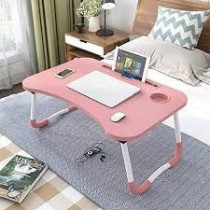 Foldable Laptop Table Withcup Holder, Pink/White
