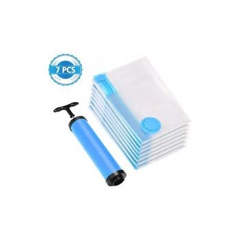 7-Piece Vacuum Storage Bag With Suction Pump Clear/Blue 70 x 100Centimeter