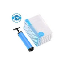 7-Piece Vacuum Storage Bag With Suction Pump Clear/Blue 70 x 100Centimeter