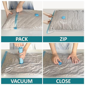 7-Piece Vacuum Storage Bag With Suction Pump Clear/Blue 70 x 100Centimeter