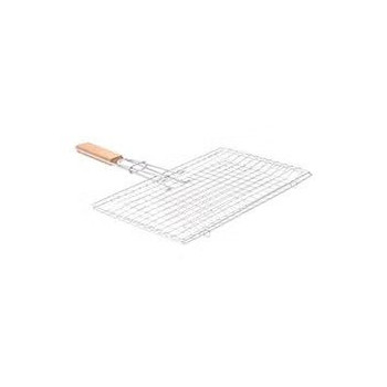 Raj Bbq Grill Basket With Wood Handle Silver Colour