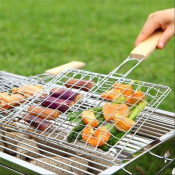 Raj Bbq Grill Basket With Wood Handle Silver Colour