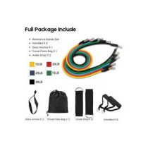 11Pcs Resistance Bands Set Pull Rope Yoga Exercise Fitness Rubber With Handles Legs Ankle Strap Door Anchor Waterproof Carry Bag For Home Workouts Gym Training 390.43Grams