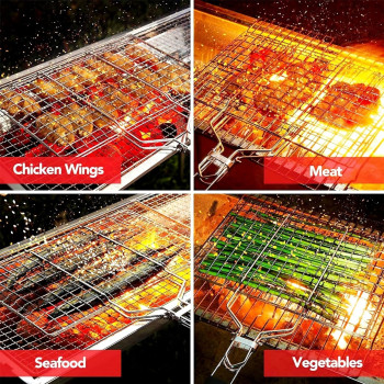 Royalford Foldable Portable Stainless Steel Barbecue Grill Indoor And Outoor Silver/Red 35 x 25 x 52cm