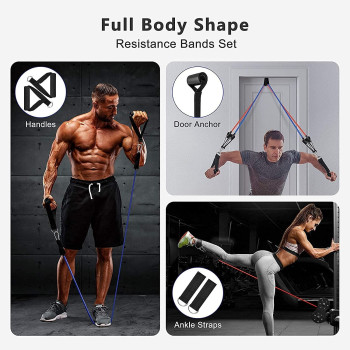 Nouan 11 Pcs Resistance Fitness Band Set With Stackable Exercise Bands Legs Ankle Straps Multifunction Professional Equipment 20.8cm