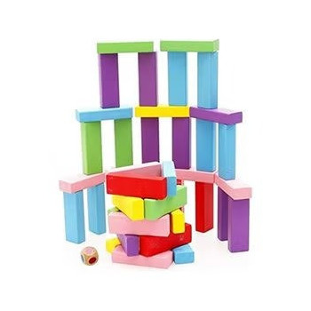 51-Piece Wooden Color Blocks Toppling Tower