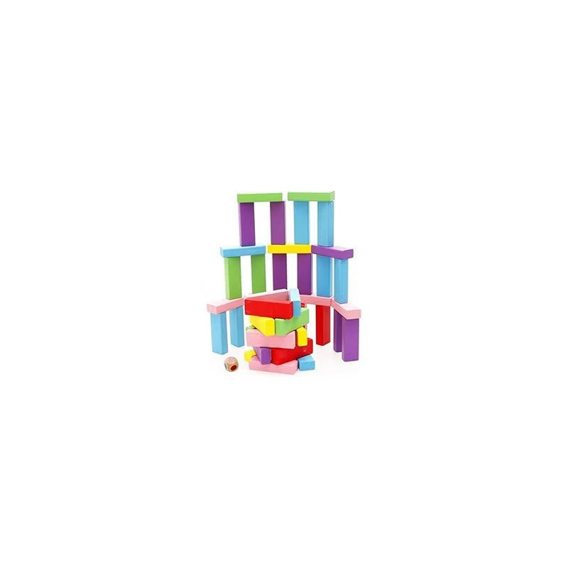 51-Piece Wooden Color Blocks Toppling Tower