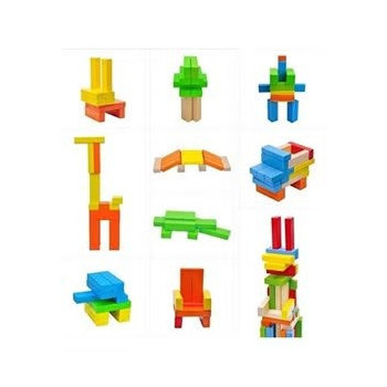51-Piece Wooden Color Blocks Toppling Tower