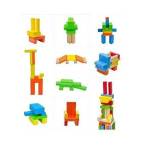 51-Piece Wooden Color Blocks Toppling Tower