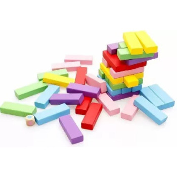 51-Piece Wooden Color Blocks Toppling Tower