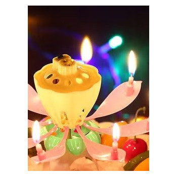 Romantic Musical Lotus Flower Birthday Music Candle For Birthday Cake Decor Pink/Yellow/Green