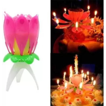 Romantic Musical Lotus Flower Birthday Music Candle For Birthday Cake Decor Pink/Yellow/Green