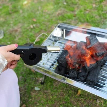Outdoor Kitchen Hand Crank Powered Grill BBQ Fans Blower Black + Silver
