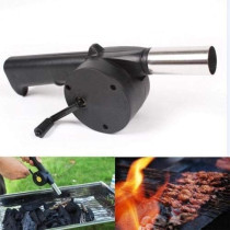 Outdoor Kitchen Hand Crank Powered Grill BBQ Fans Blower Black + Silver