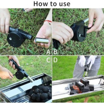 Outdoor Kitchen Hand Crank Powered Grill BBQ Fans Blower Black + Silver