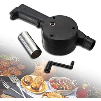 Outdoor Kitchen Hand Crank Powered Grill BBQ Fans Blower Black + Silver