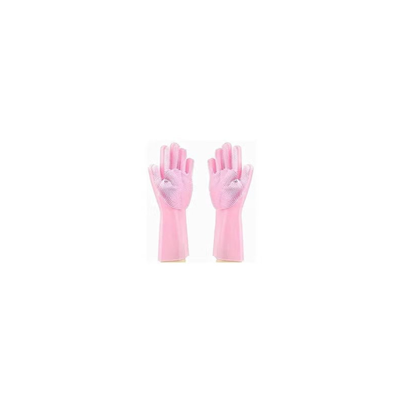Magic Reusable Silicone Gloves With Wash Scrubber Dishwashing Gloves Pink Colour