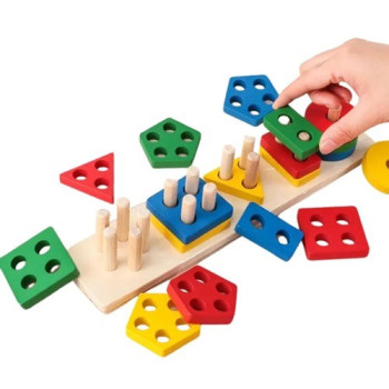 Al Ostoura Toys 21-Piece Beech Wood Five Column Shape Matching Playset