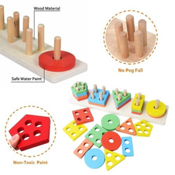Al Ostoura Toys 21-Piece Beech Wood Five Column Shape Matching Playset