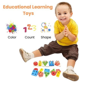 Al Ostoura Toys 21-Piece Beech Wood Five Column Shape Matching Playset