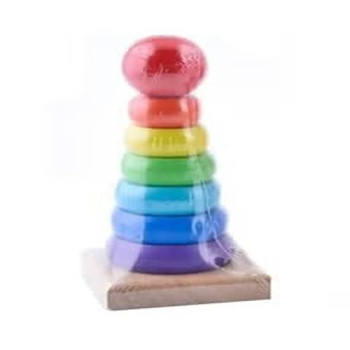 Fashionhome Wood Rainbow Tower Stacking Stack Ring Toy For Kids
