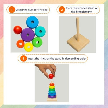 Fashionhome Wood Rainbow Tower Stacking Stack Ring Toy For Kids
