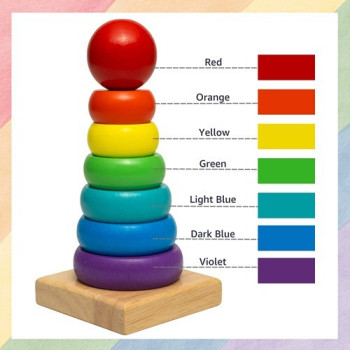 Fashionhome Wood Rainbow Tower Stacking Stack Ring Toy For Kids