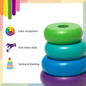 Fashionhome Wood Rainbow Tower Stacking Stack Ring Toy For Kids