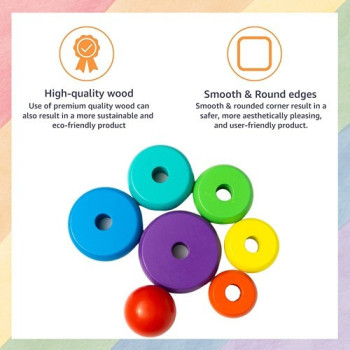 Fashionhome Wood Rainbow Tower Stacking Stack Ring Toy For Kids