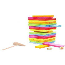 54-Piece Colored Wooden Building Block Dice Jenga With Hammer Learning Game Set For Kids