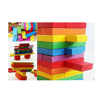 54-Piece Colored Wooden Building Block Dice Jenga With Hammer Learning Game Set For Kids