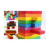 54-Piece Colored Wooden Building Block Dice Jenga With Hammer Learning Game Set For Kids