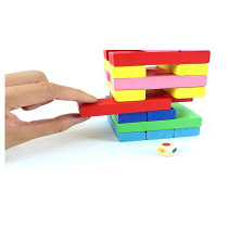 54-Piece Colored Wooden Building Block Dice Jenga With Hammer Learning Game Set For Kids