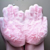 Inew Magic Silicone Gloves With Wash Scrubber Pink 35.7 x 16.5Centimeter
