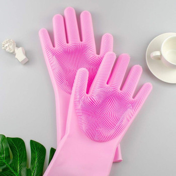 Inew Magic Silicone Gloves With Wash Scrubber Pink 35.7 x 16.5Centimeter