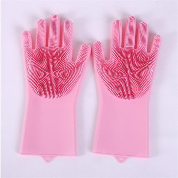 Inew Magic Silicone Gloves With Wash Scrubber Pink 35.7 x 16.5Centimeter