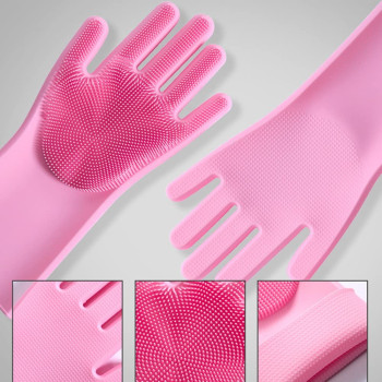 Inew Magic Silicone Gloves With Wash Scrubber Pink 35.7 x 16.5Centimeter