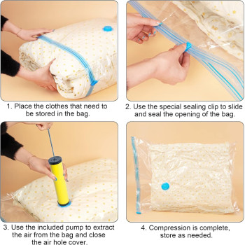 Pack Of 5 Vacuum Storage Bag With Plastic Suction Pump Set Assorted