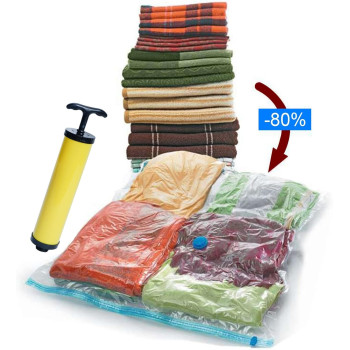 Pack Of 5 Vacuum Storage Bag With Plastic Suction Pump Set Assorted