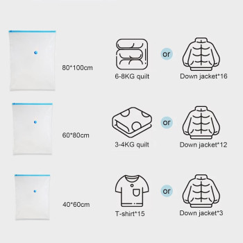 Pack Of 5 Vacuum Storage Bag With Plastic Suction Pump Set Assorted