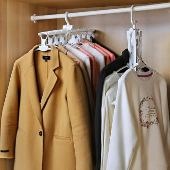 8-In-1 Foldable Hanger Organizer Beige Colour