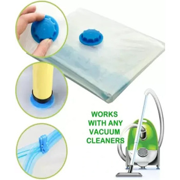 Qings 6-Piece Reusable Sealer Storage Bag With Suction Pump Clear/Blue, 50 x 70 cm