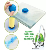 Qings 6-Piece Reusable Sealer Storage Bag With Suction Pump Clear/Blue, 50 x 70 cm