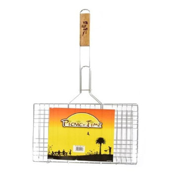 Picnic Time Bbq Grilling Basket With Handle, Silver/Brown