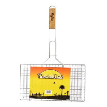 Picnic Time Bbq Grilling Basket With Handle, Silver/Brown