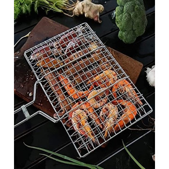 Picnic Time Bbq Grilling Basket With Handle, Silver/Brown