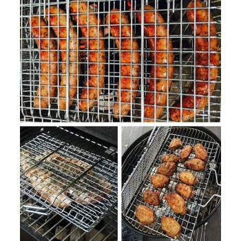 Picnic Time Bbq Grilling Basket With Handle, Silver/Brown