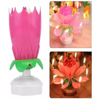 Rotating Lotus Flower Musical Candle 6 x 11Centimeter