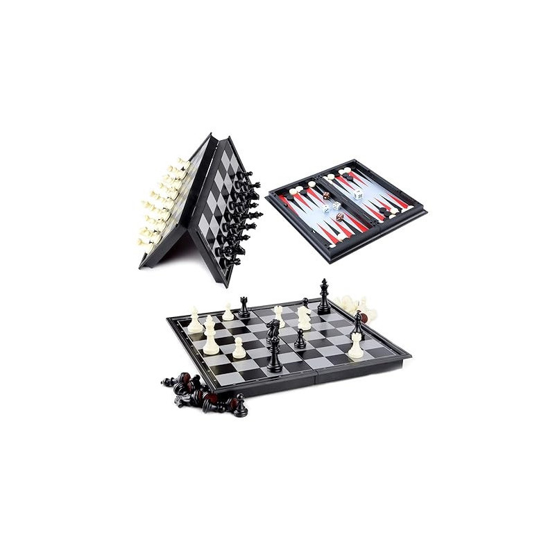Magnetic Foldable Bac Kgammon Checkers Chess Set