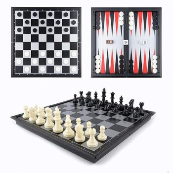 Magnetic Foldable Bac Kgammon Checkers Chess Set